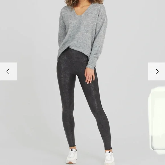 SPANX Faux Leather Matte Snake Leggings for Women Tummy Control XS - Picture 4 of 11